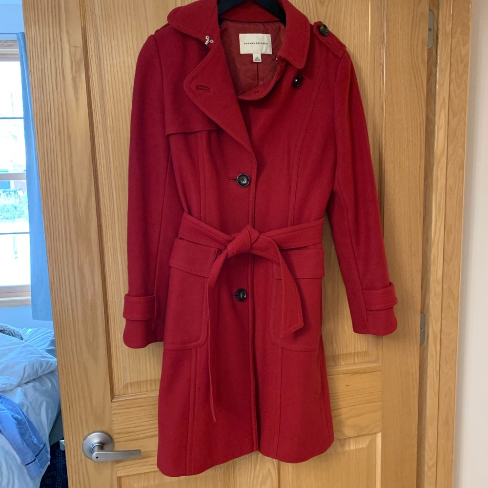 Banana Republic Red Pea Coat Size 4